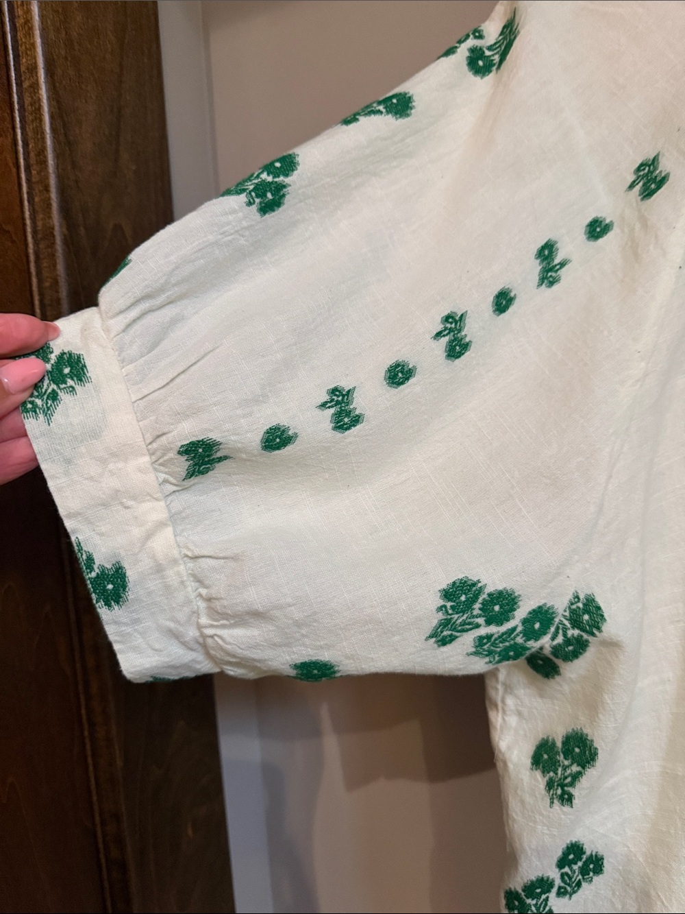 dylan Cream Cotton Tunic with Green Floral Motif - Picture 4 of 4